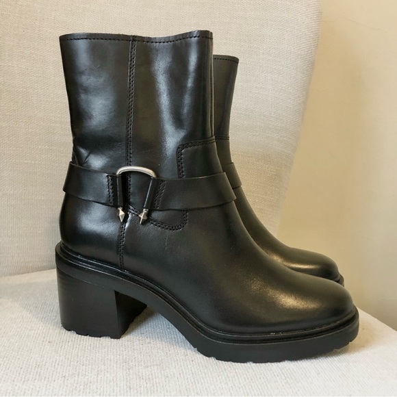 Dolce Vita Black Leather Camros Mid Calf Heeled Moto Bootie - Picture 4 of 9